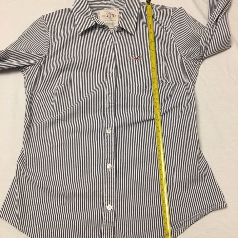 𝅺hollister White and Blue Striped Stretch Cotton Button Down Shirt Size Medium - Picture 7 of 9